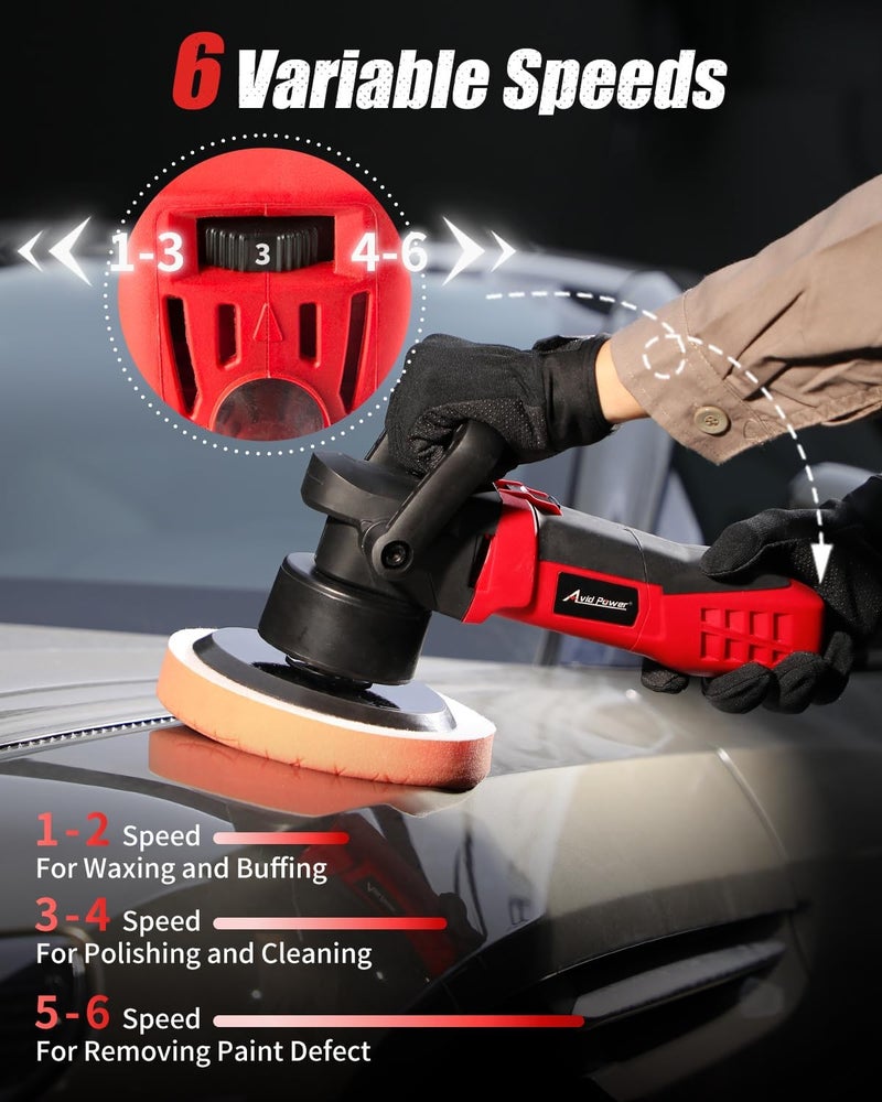 AVID POWER Buffer Polisher, 6-inch Dual Action/DA Polisher for Car Detailing, Random Orbital Car Buffer Polisher Waxer Kit with Variable Speed & 3 Polishing Pads - Image 3